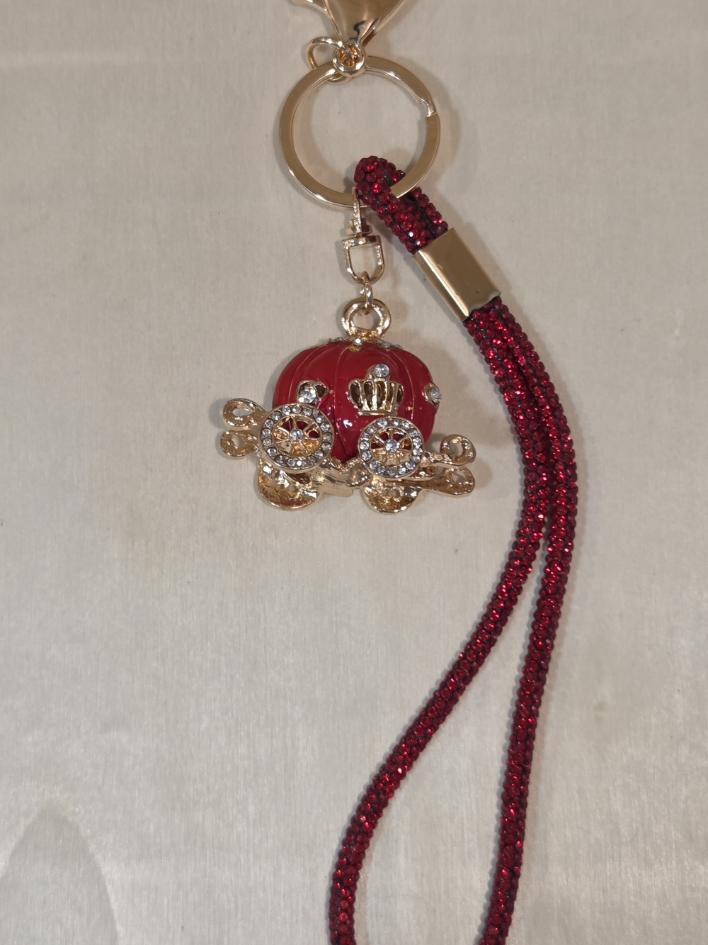 NWT Luxury Crimson Red Princess Carriage Wristlet Keychain ✨